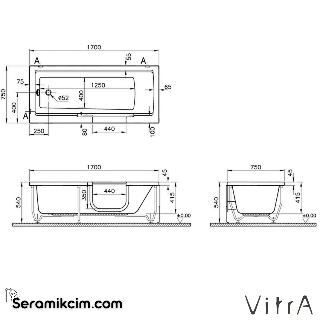 Vitra Combo 170X75 Dikdörtgen Sağ Air Relax - 57930095000
