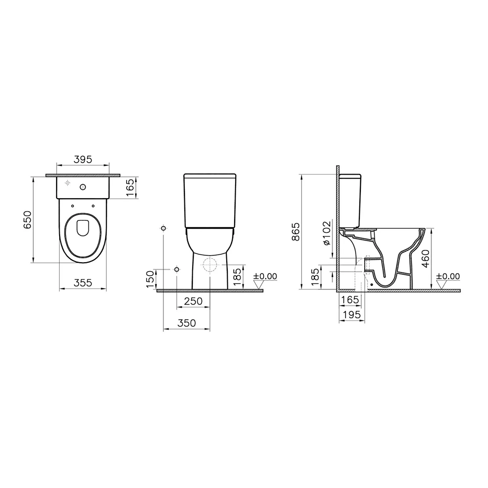 VitrA Conforma Takım Klozet Rim-ex, Arkası Açık, Özel İhtiyaç, 65 cm Taharet Borulu, Beyaz - 5817L003-0088