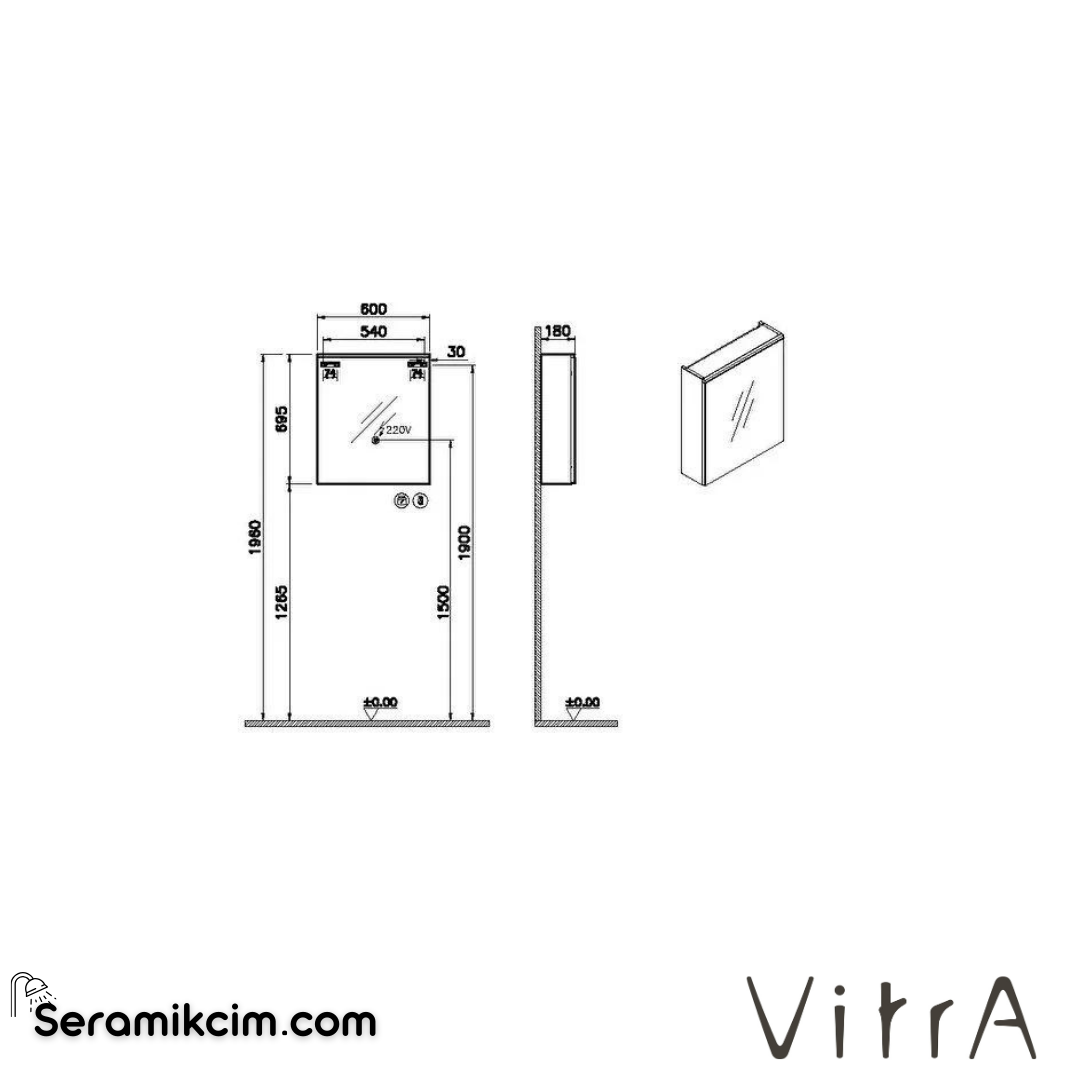 Vitra Core Dolaplı Ayna, 60cm, Aydınlatmalı - 67572