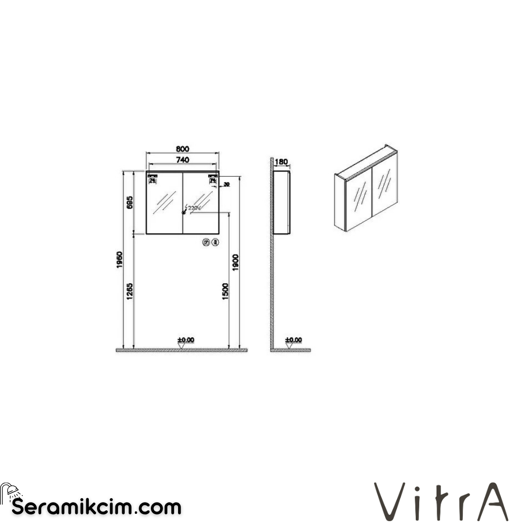 VitrA Core Dolaplı Ayna 80 cm aydınlatmalı mat kırmızı 80513