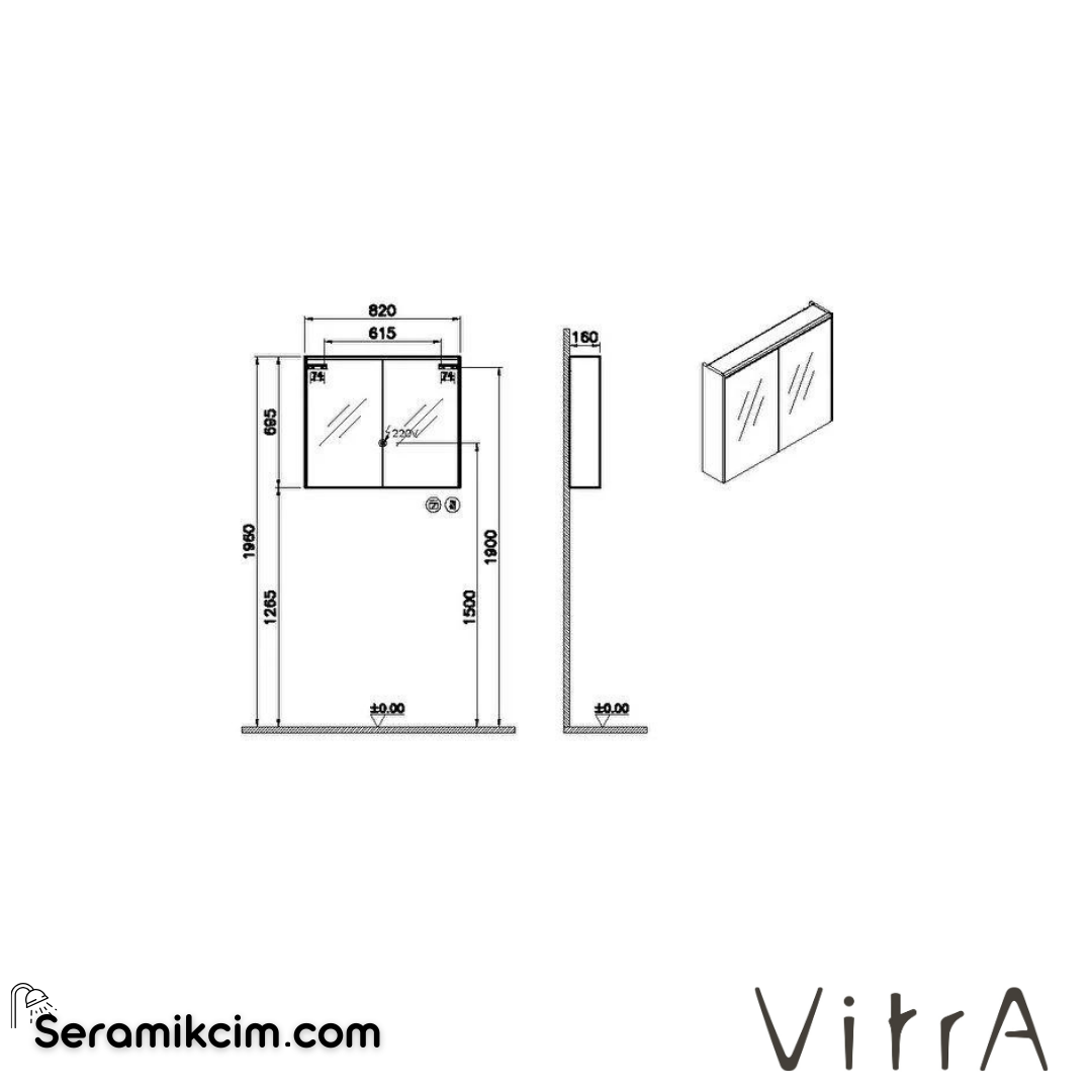 Vitra Core Dolaplı Ayna, 80cm, Aydınlatmalı - 66911