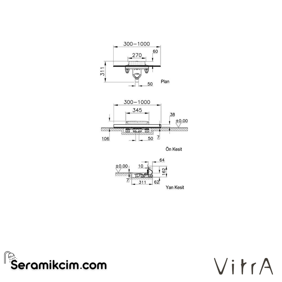 Vitra Dk100 100cm Aquawall Mat Yandan Sifon H:60mm - 59980413000