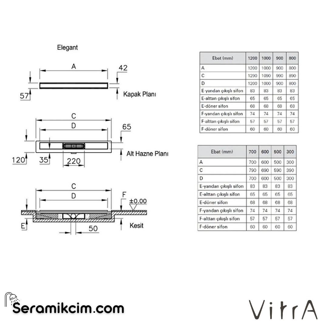 Vitra Dk100 50cm Elegant Parlak Yandan Sifon H:60mm - 59980229000