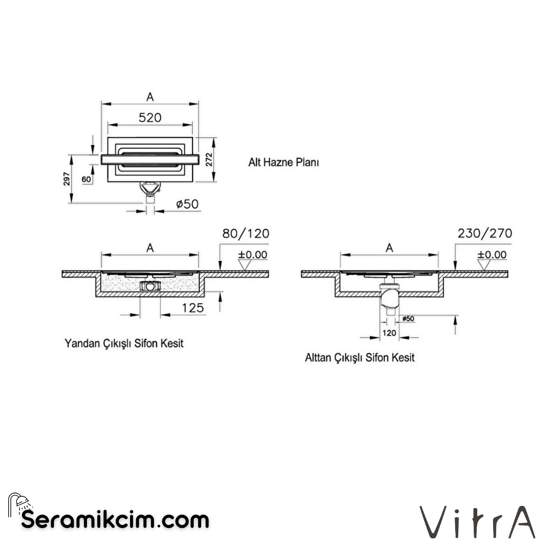 Vitra Dk100 60cm Eco-Flow Mat Yandan Sifon H:60mm - 59980480000