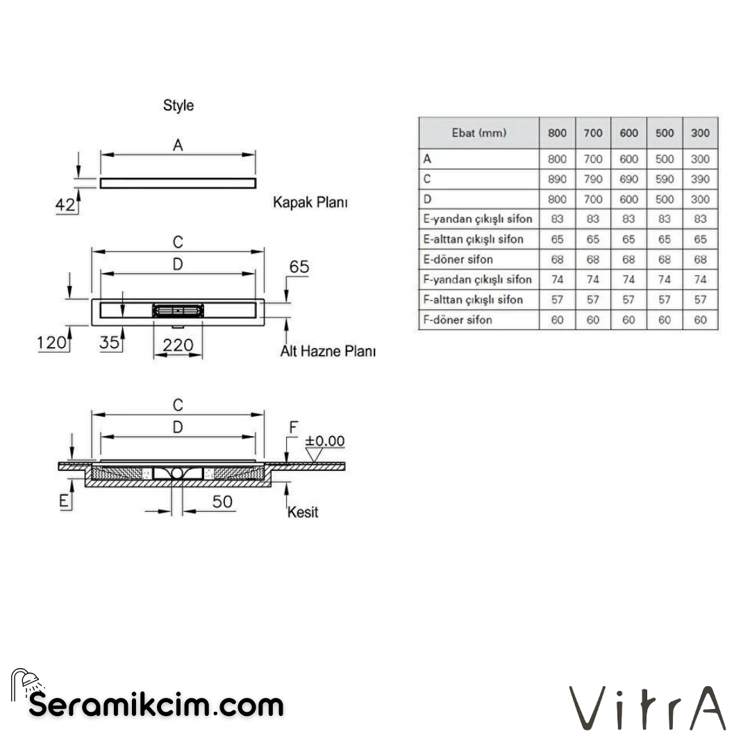 Vitra Dk100 60cm Style Mat Yandan Sifon H:80mm - 59980362000