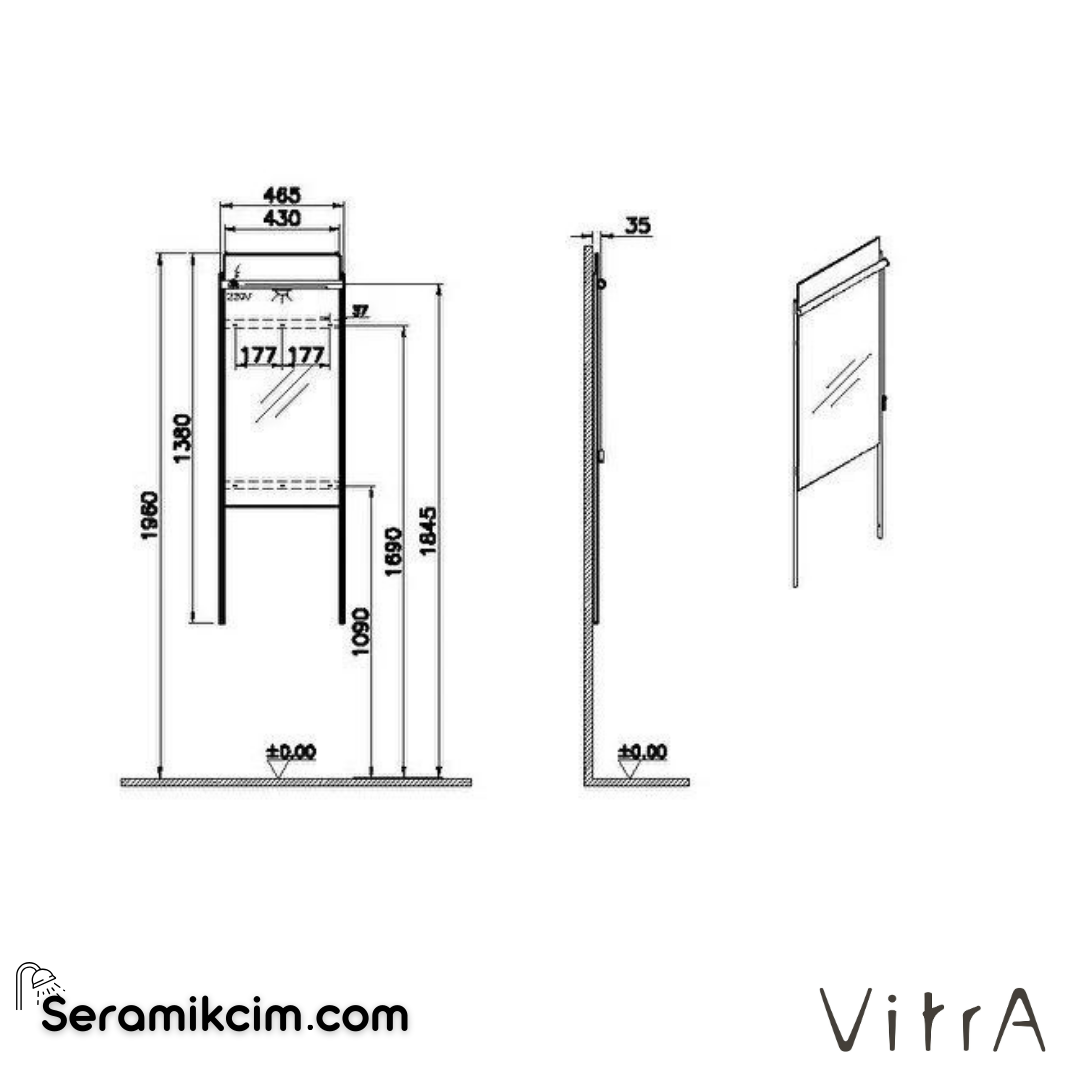 Vitra Equal Aydınlatmalı Düz Ayna, 40 Cm - 64103