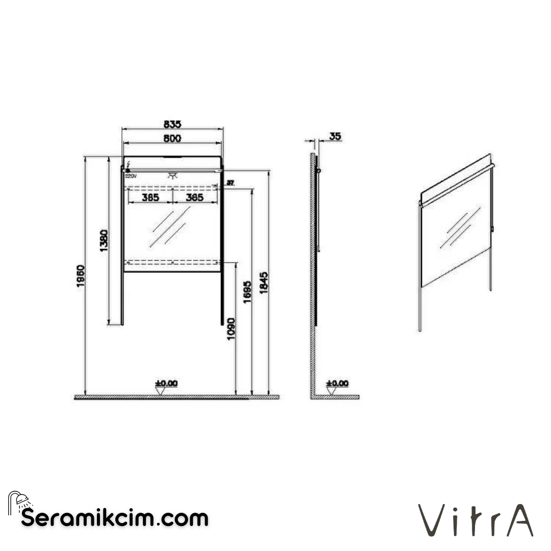 Vitra Equal Aydınlatmalı Düz Ayna, 80 Cm - 64105