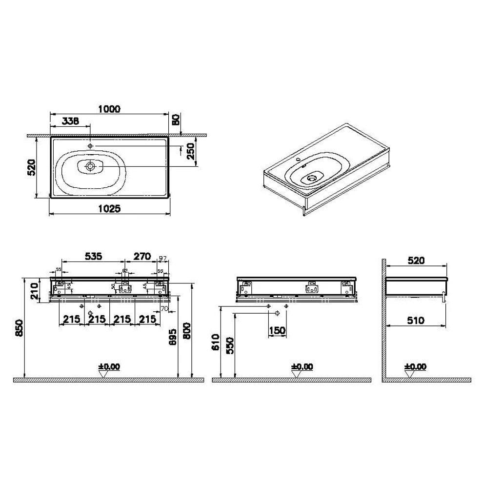 Vitra Equal Lavabo Ünitesi, 100 Cm, Asimetrik Lavabolu, Havluluklu, Beton - 66041