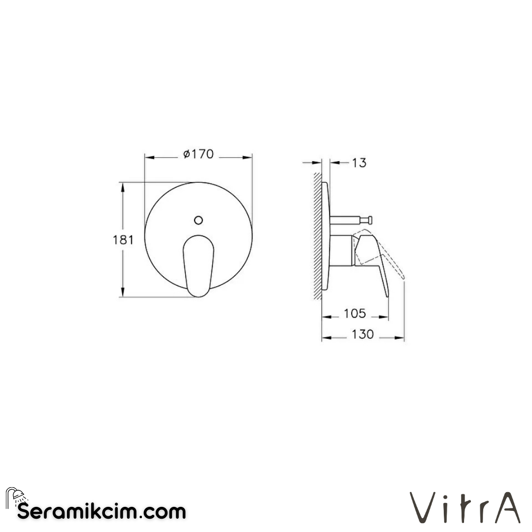 VitrA Flow Round Ankastre Mekanik duş bataryası (V-Box, sıva üstü grubu) Krom A43212 - A43212