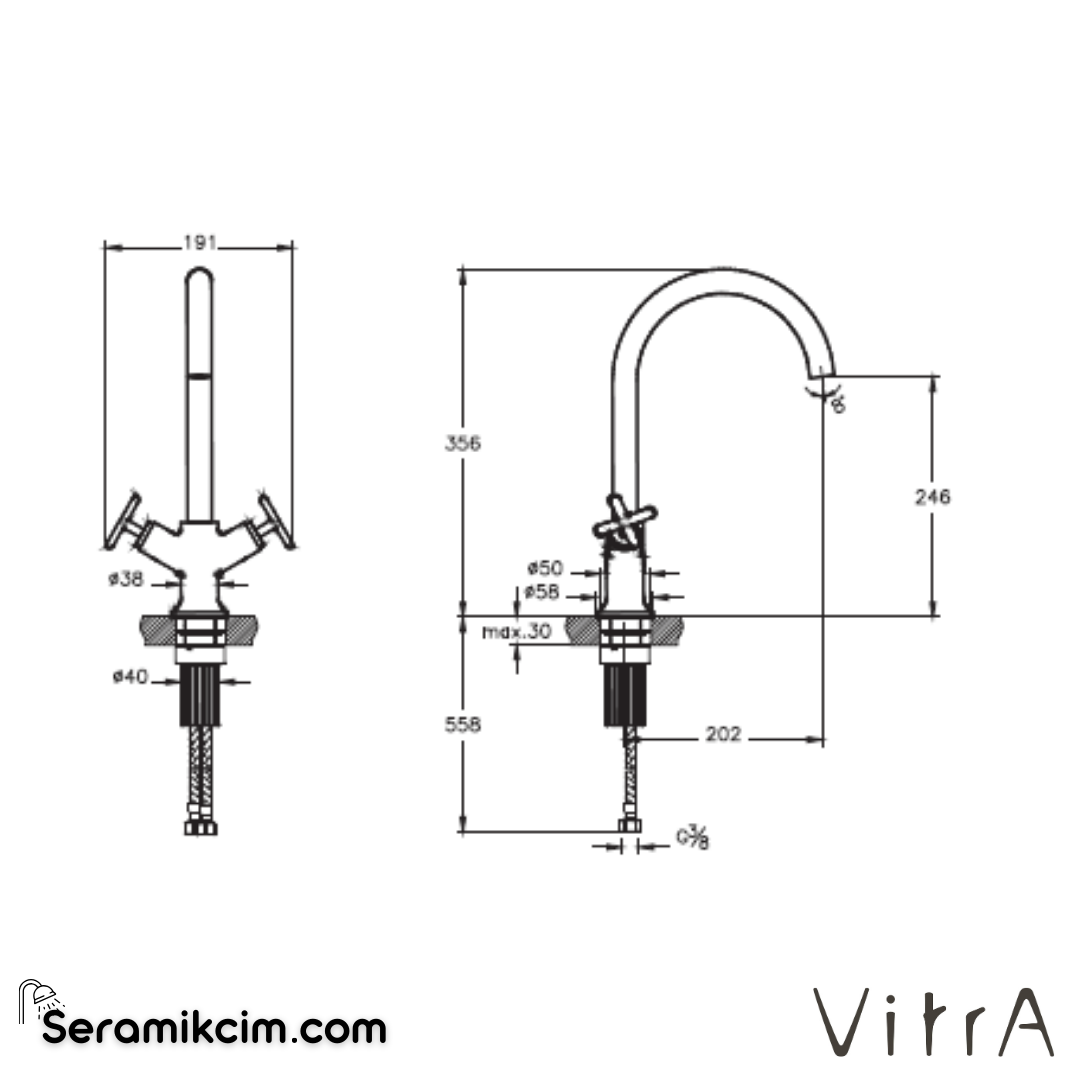VitrA Flow Round BlueEco Döner Borulu Lavabo Bataryası A43152ENR - A43152ENR