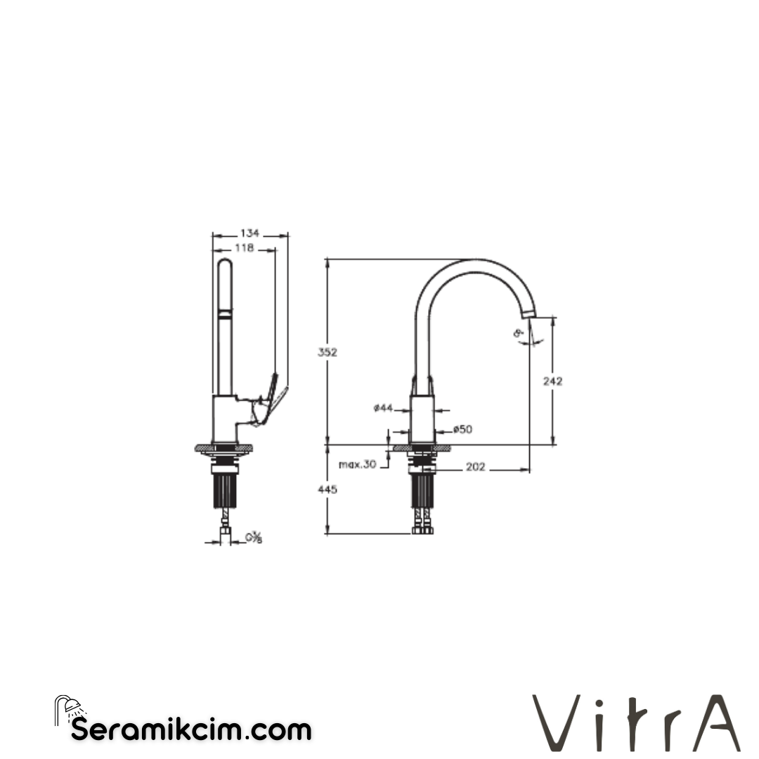 VitrA Flow Round Eviye Bataryası (C-tip) Krom A43407 - A43407