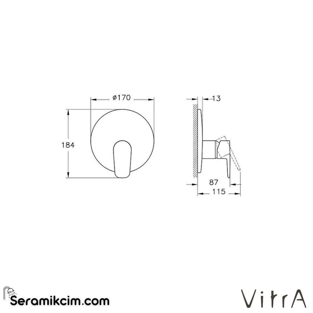 VitrA Flow Soft Ankastre Mekanik Duş Bataryası (V-Box, sıva üstü grubu) Krom A43318 - A43318