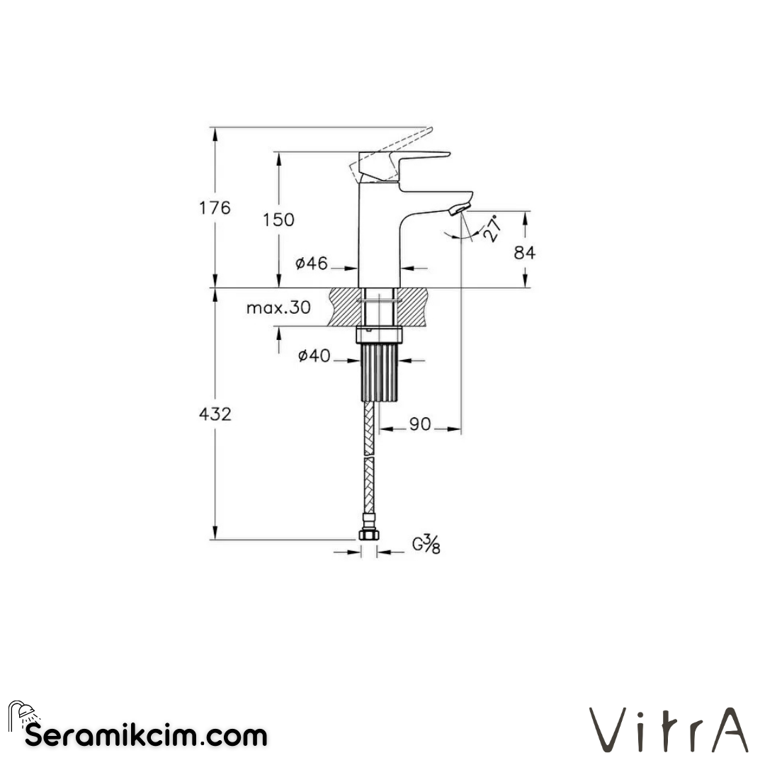 VitrA Flow Soft BluEco Lavabo Bataryası Krom A42988ENR - A42988ENR