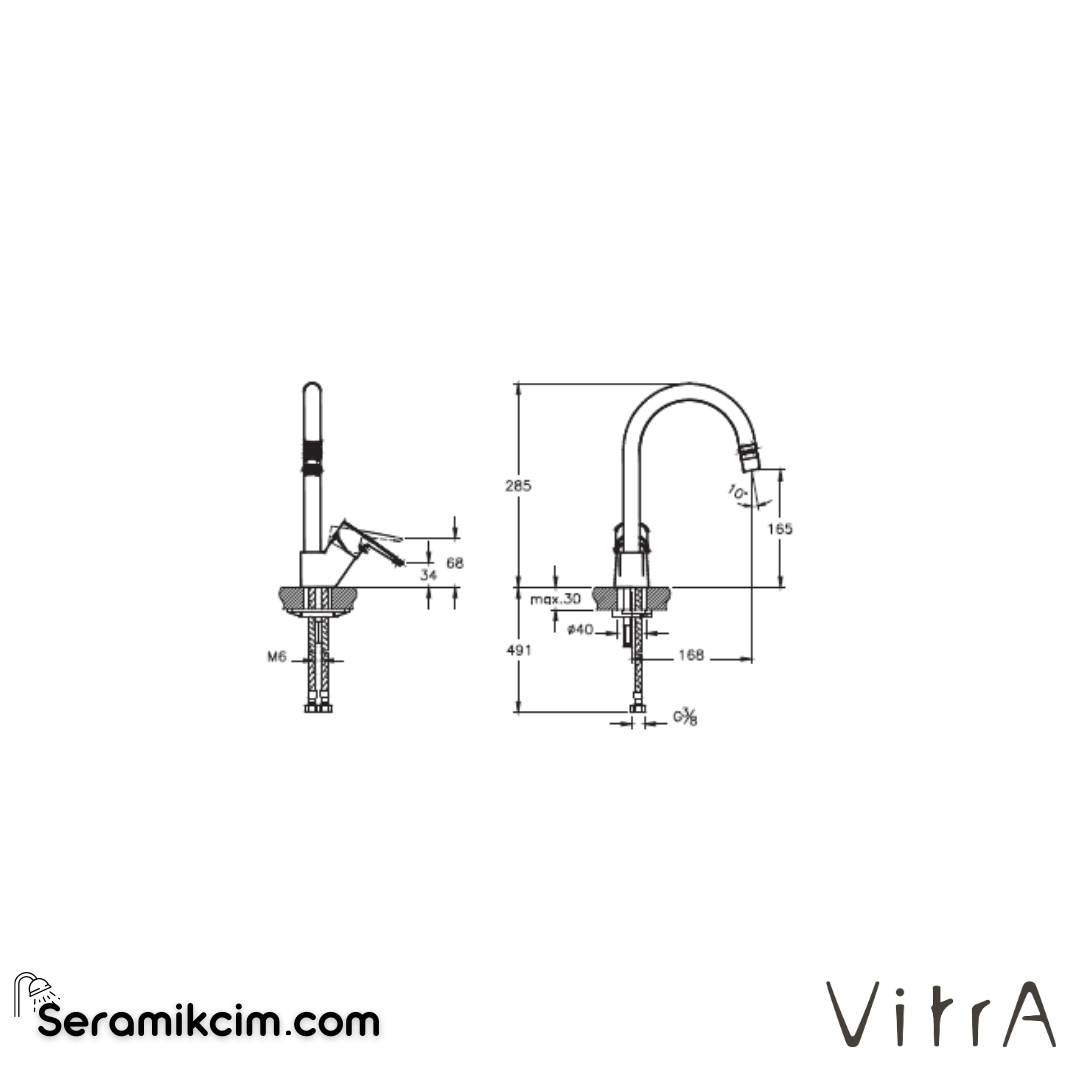 VitrA Flow Soft Eviye Bataryası (C-tip, alçak) Krom A43404 - A43404