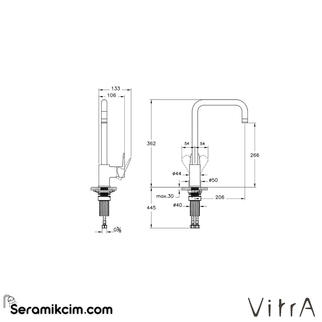 VitrA Flow Soft Eviye Bataryası (U-tip) Krom A43426 - A43426
