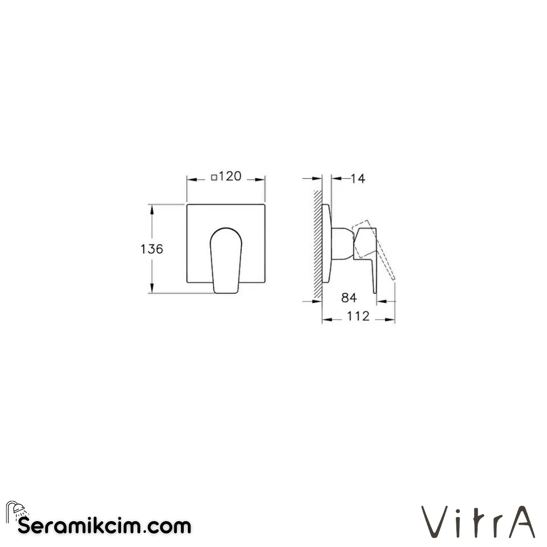 VitrA Flow Square Ankastre Duş Bataryası (sıva üstü grubu) Krom A43298 - A43298