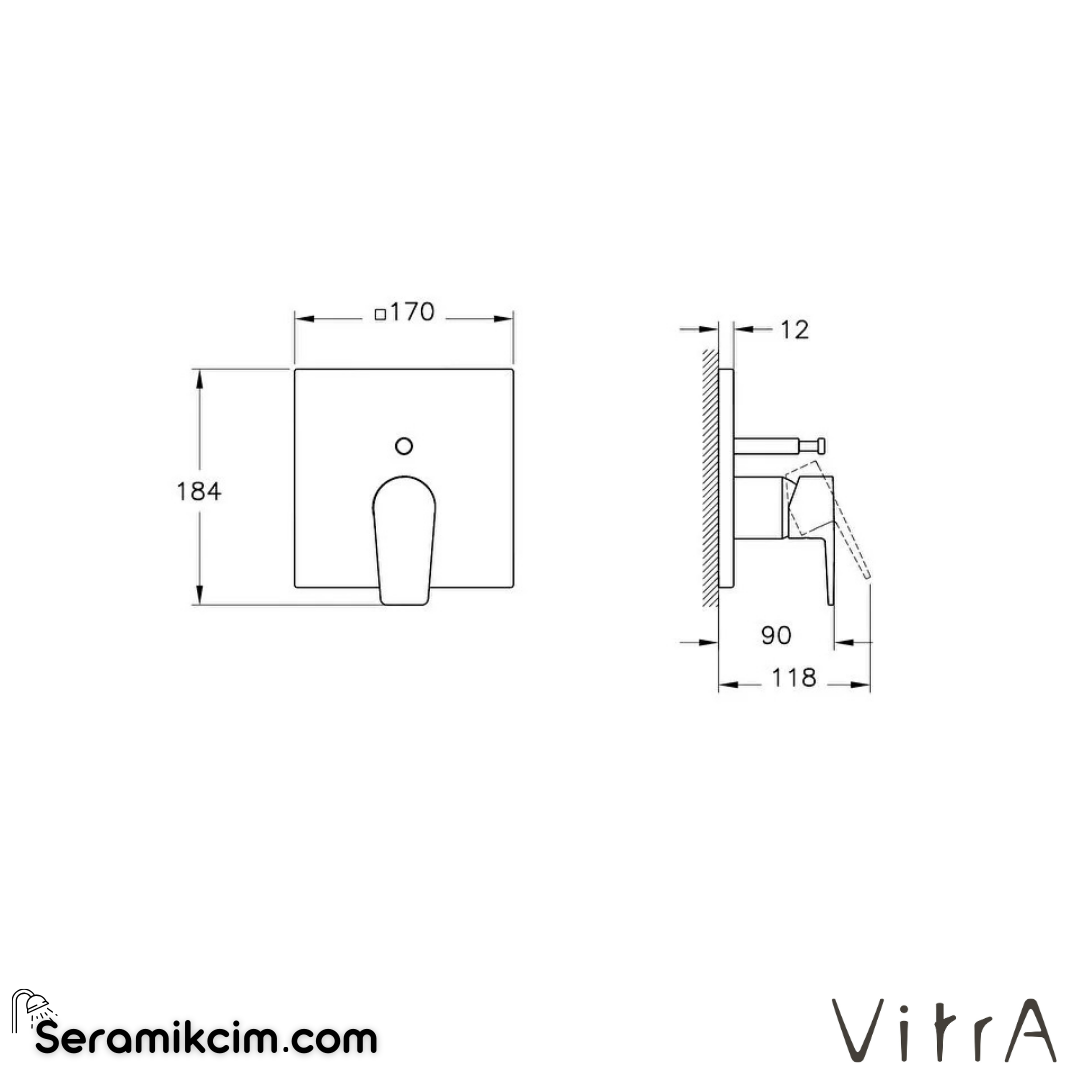 VitrA Flow Square Ankastre mekanik Banyo Bataryası (V-Box, sıva üstü grubu) Krom A43238 - A43238