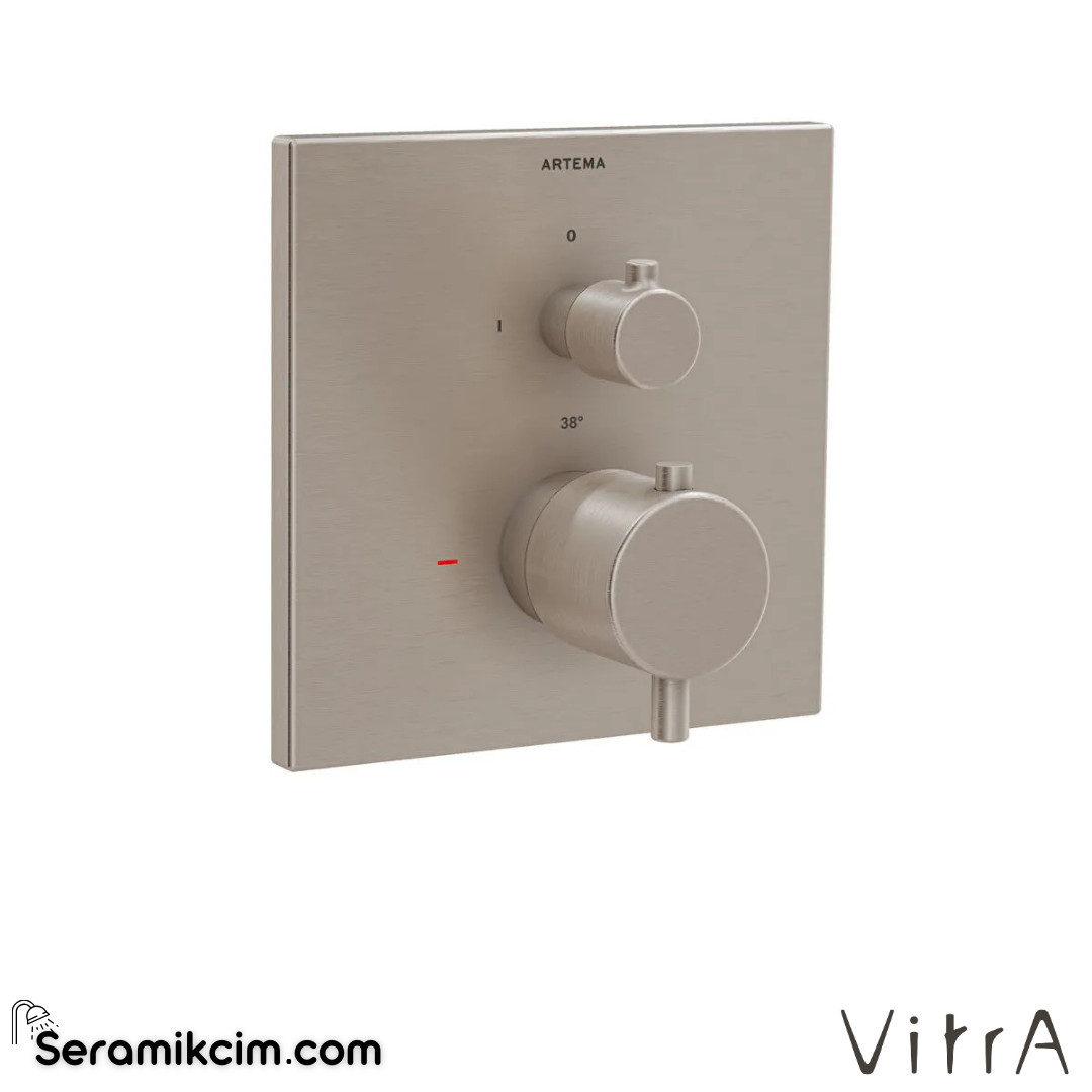 VitrA Flow Square Ankastre Termostatik Duş Bataryası (V-Box, sıva üstü grubu) Fırçalı Nikel A4335834 - A4335834