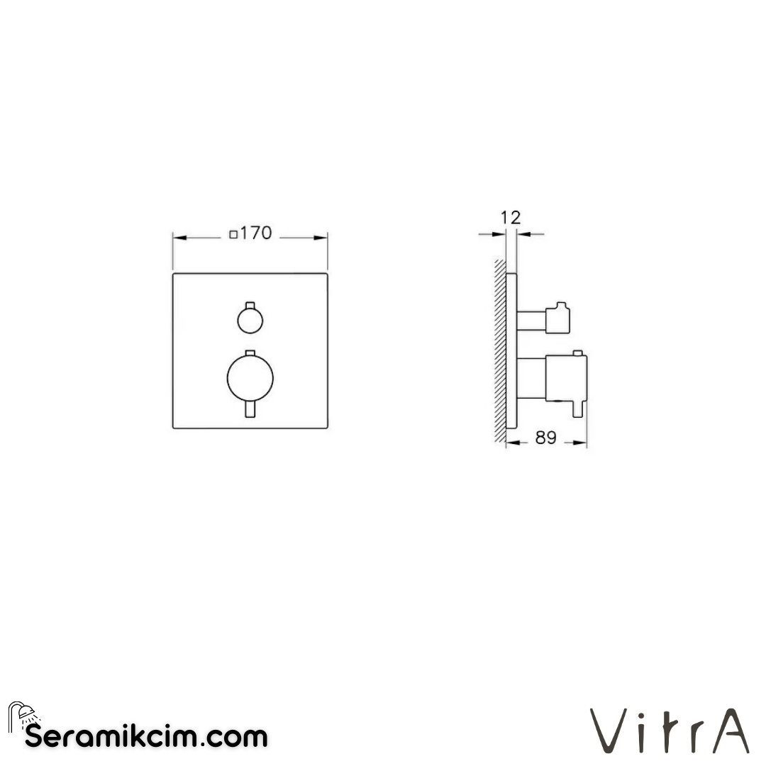 VitrA Flow Square Ankastre Termostatik Banyo Bataryası (V-Box, sıva üstü grubu) Mat Siyah A4326836 - A4326836