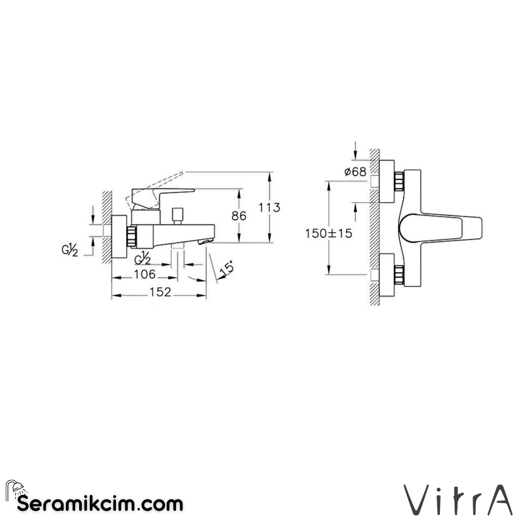 VitrA Flow Square Banyo Bataryası Krom A43063 - A43063