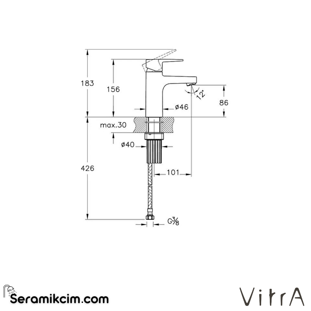 VitrA Flow Square BluEco Lavabo Bataryası Krom A43044ENR - A43044ENR