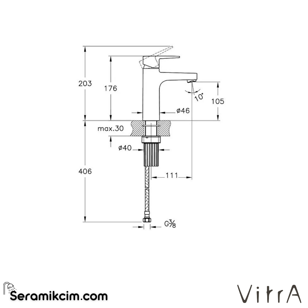VitrA Flow Square BluEco Yüksek Lavabo Bataryası Mat Siyah A4293836ENR - A4293836ENR