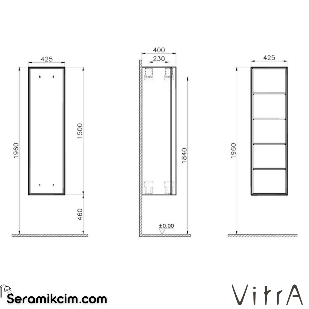 VitrA Frame Bornoz Ünitesi 40cm, Kapaklı Mat Soft Siyah 61264