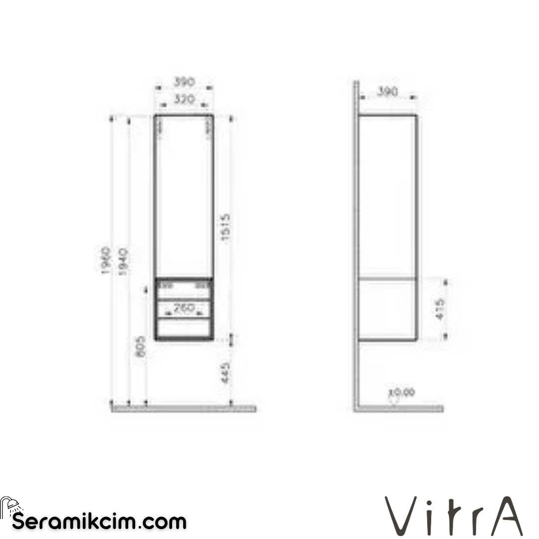 VitrA Frame Boy Dolabı 40 cm, kapaklı ve çekmeceli hareli siyah meşe & mat soft siyah, sol 61258