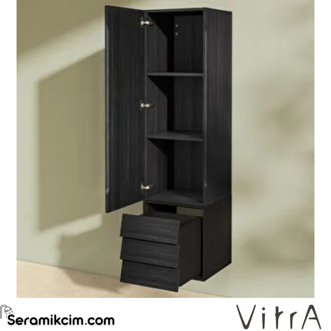 VitrA Frame Boy Dolabı 40 cm, kapaklı ve çekmeceli hareli siyah meşe & mat soft siyah, sol 61258