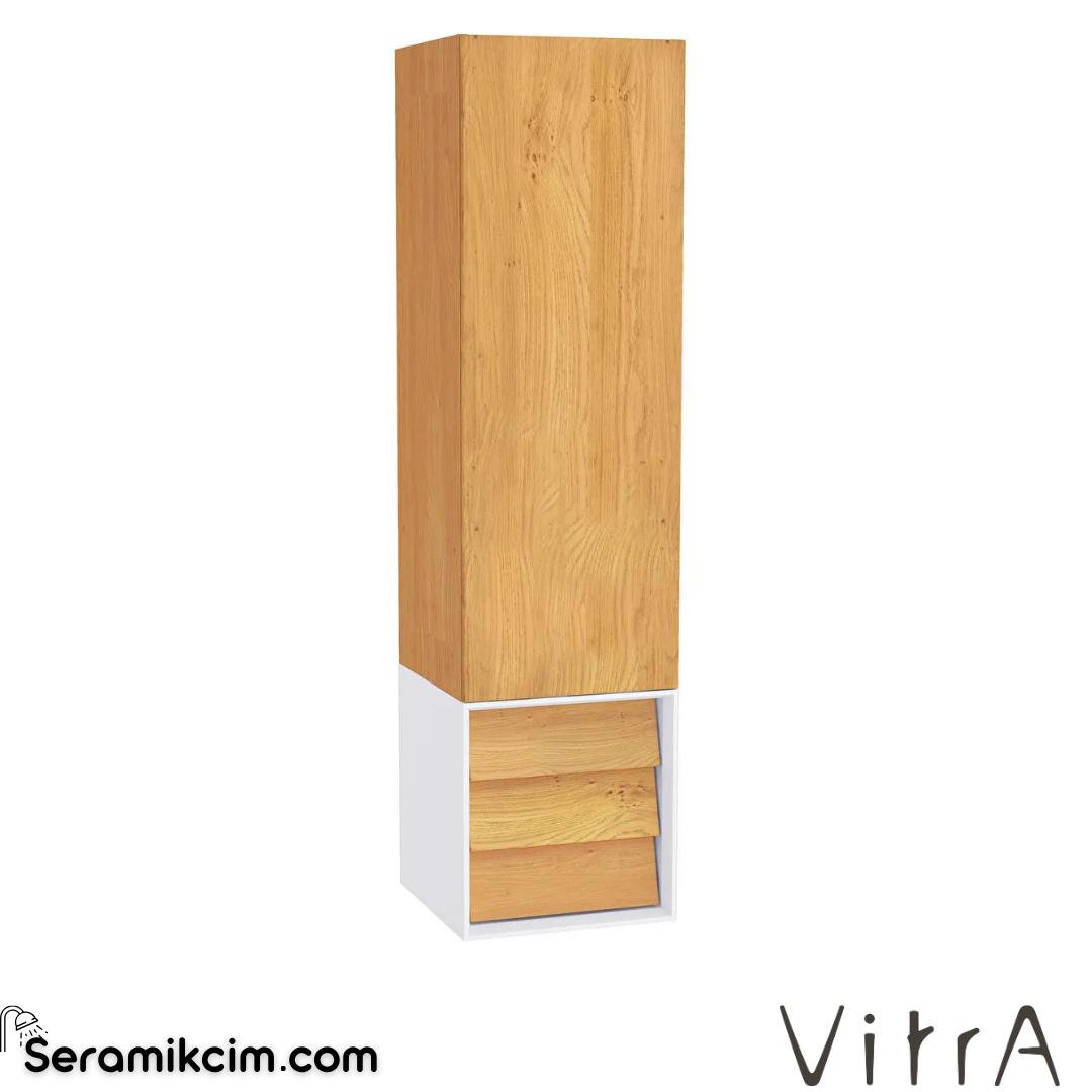 VitrA Frame Boy Dolabı 40 cm, kapaklı ve çekmeceli dore meşe & mat soft beyaz, sağ 61260