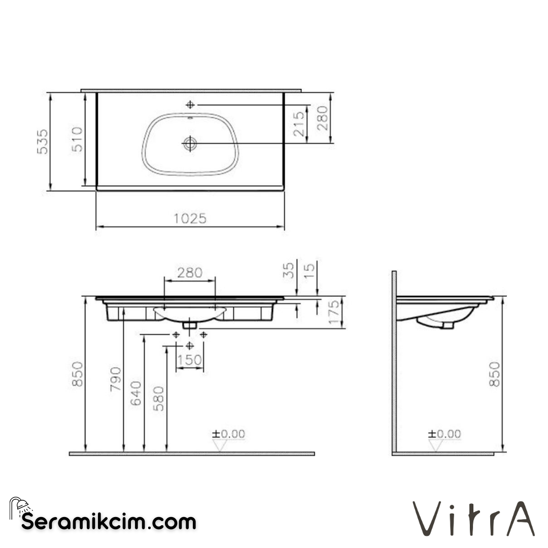 VitrA Frame Etajerli Lavabo 105x50 cm Tek Armatür Delikli, Su Taşma Delikli, Clean, Mat Bej - 5709B420-0001