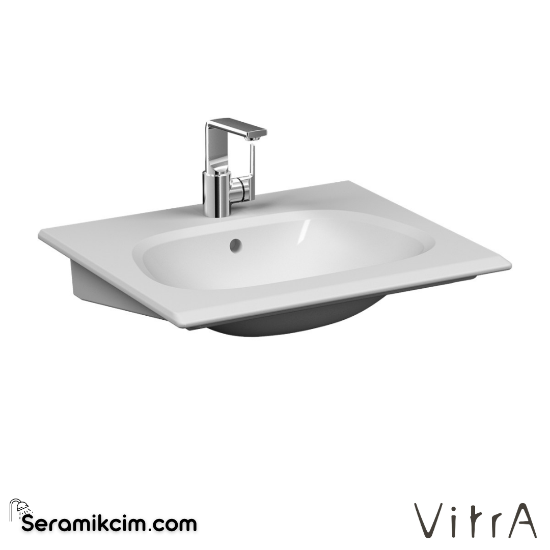 VitrA Frame Etajerli Lavabo 65x54 cm Tek Armatür Delikli, Su Taşma Delikli, Clean, Beyaz - 5707B403-0001