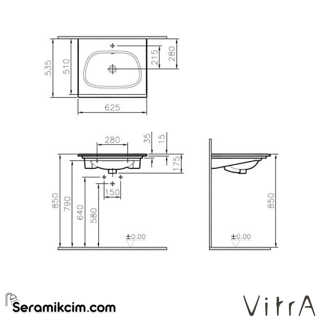 VitrA Frame Etajerli Lavabo 65x54 cm Tek Armatür Delikli, Su Taşma Delikli, Clean, Mat Bej - 5707B420-0001