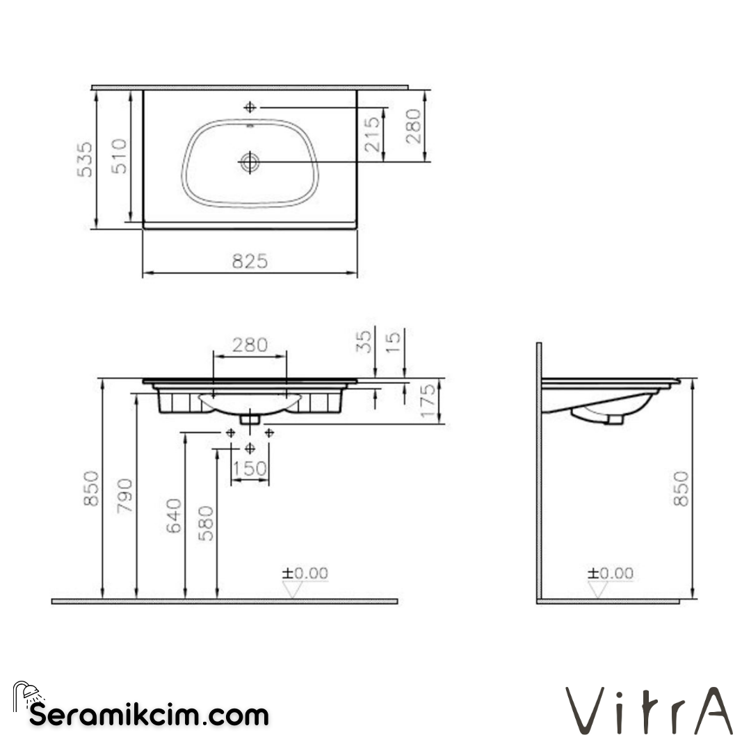 VitrA Frame Etajerli Lavabo 85x54 cm Tek Armatür Delikli, Su Taşma Delikli, Clean, Mat Bej - 5708B420-0001