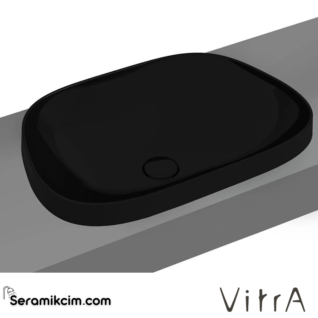 VitrA Frame Tezgahüstü Lavabo Tv Shape, 55x39 cm Armatür Deliksiz, Su Taşma Deliksiz, Clean, Mat Siyah - 5653B483-0016