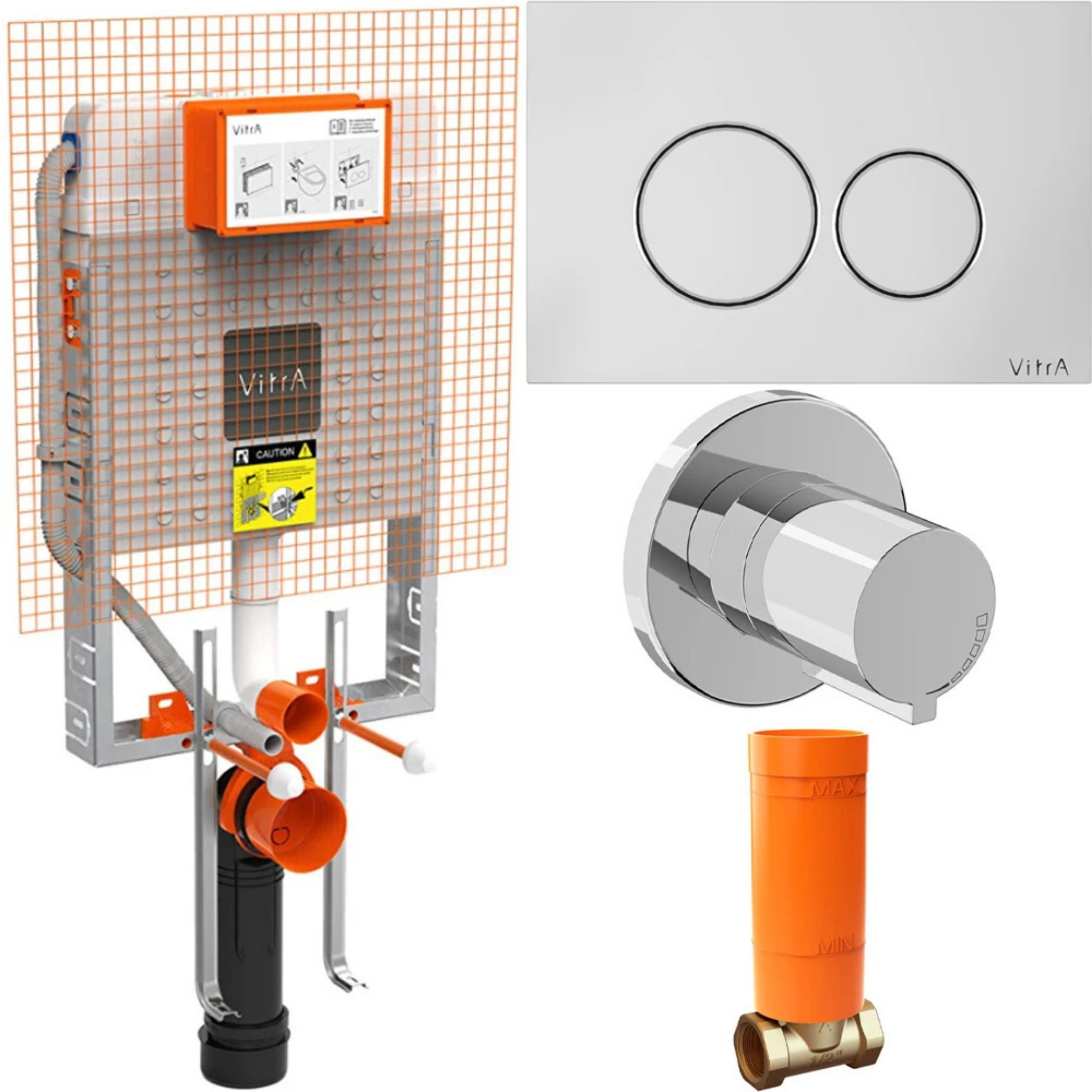 Vitra Gömme Rezervuar Seti Krom Origin Kumanda Paneli Stop Valf (768-1851-01+740-2480+A4146Gr+A41441Gr) 800-2048