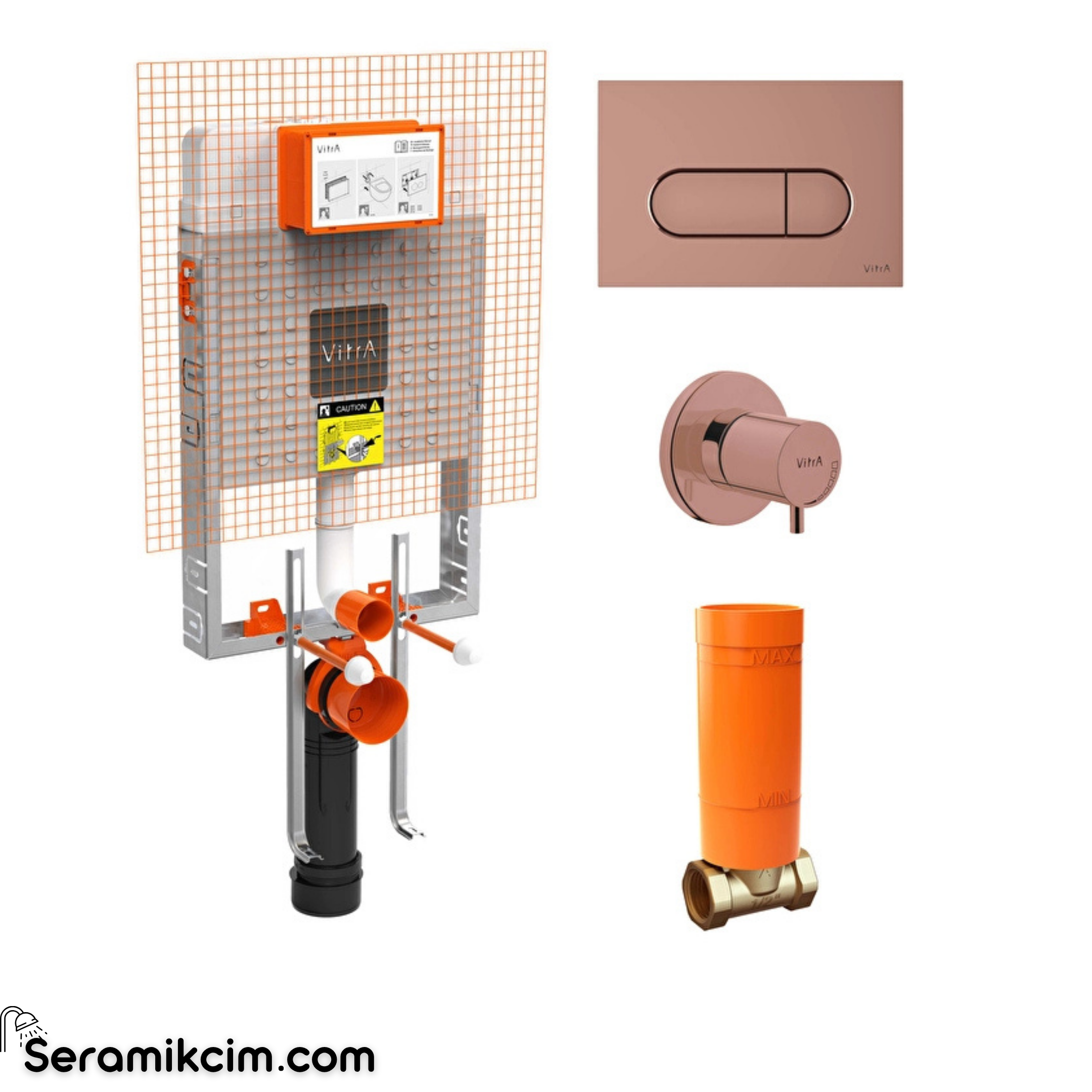 Vitra Gömme Rezervuar Seti Panel Ve Stop Valf Dahil 3/6 L Soft Bakır 800-2025
