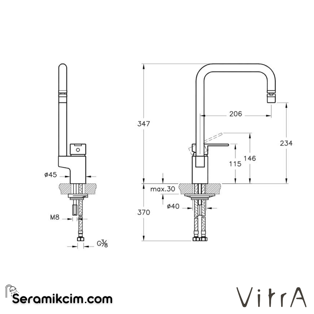 VitrA IdeaLine Single Eviye Bataryası (Mafsallı) A42388 - A42388