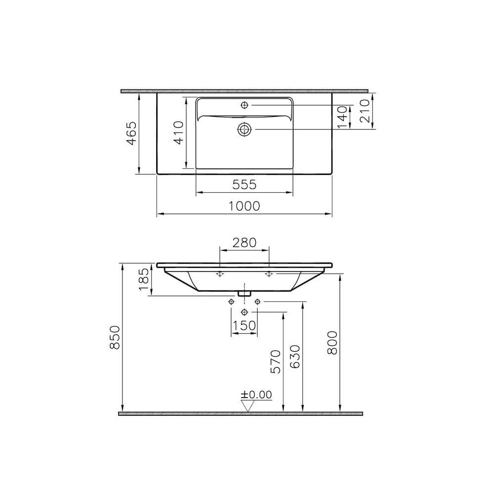 VitrA Integra Etajerli Lavabo 100x47 cm Tek Armatür Delikli, Su Taşma Delikli, Beyaz - 7057B003-0001
