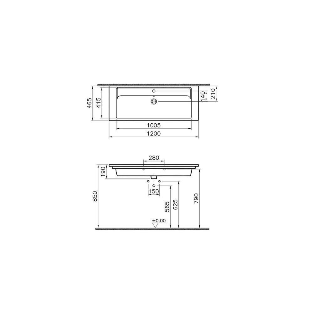 VitrA Integra Etajerli Lavabo 120x47 cm Tek Armatür Delikli, Su Taşma Delikli, Beyaz - 7058B003-0001