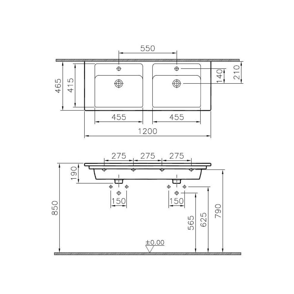 VitrA Integra Etajerli Lavabo 120x47 cm Tek Armatür Delikli, Su Taşma Delikli, Beyaz - 7038B003-0001