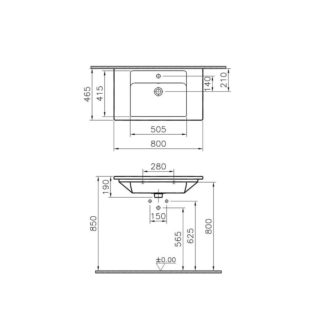 VitrA Integra Etajerli Lavabo 80x47 cm Tek Armatür Delikli, Su Taşma Delikli, Beyaz - 7056B003-0001
