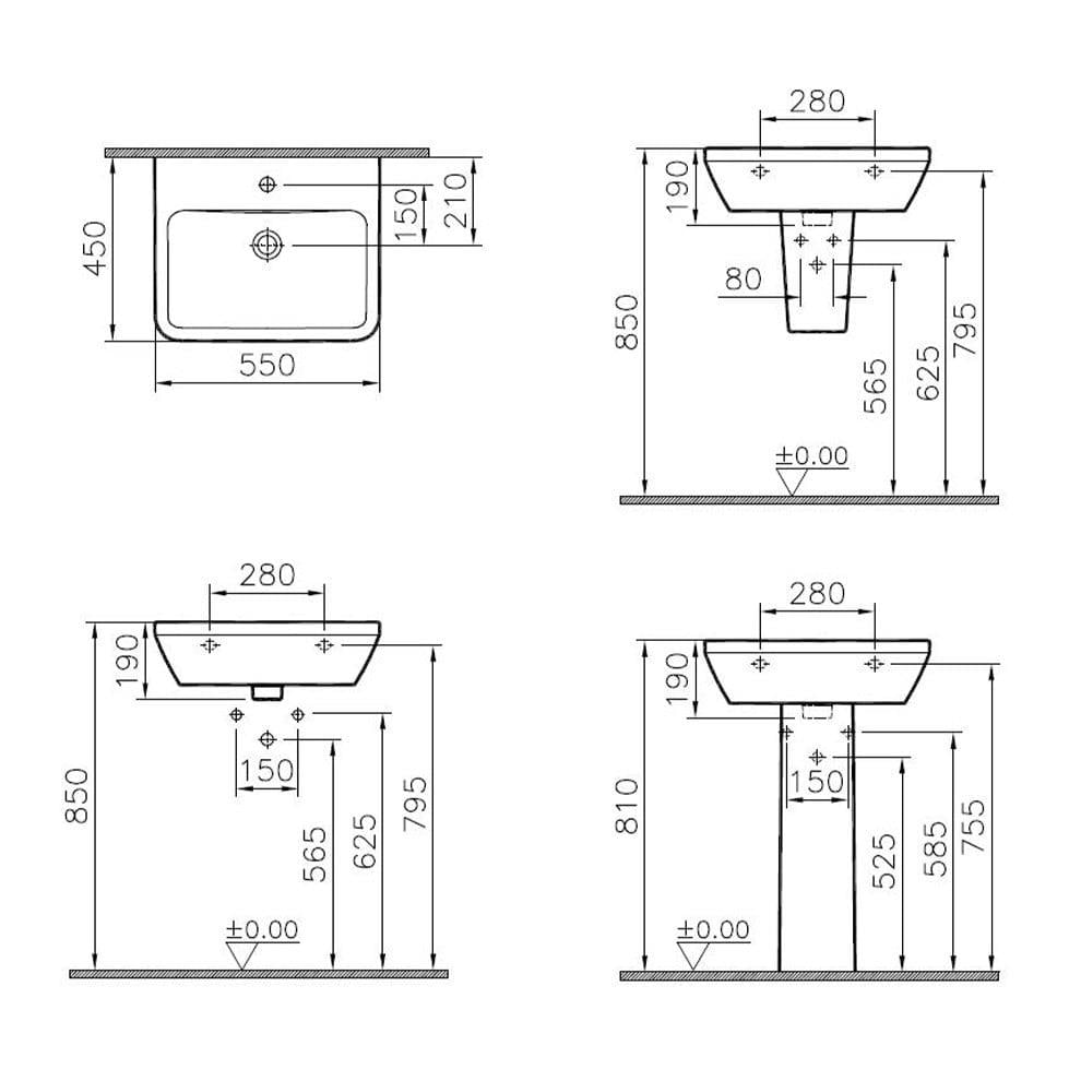 VitrA Integra Lavabo Dikdörtgen, 55x45 cm Tek Armatür Delikli, Su Taşma Delikli, Beyaz - 7049L003-0001
