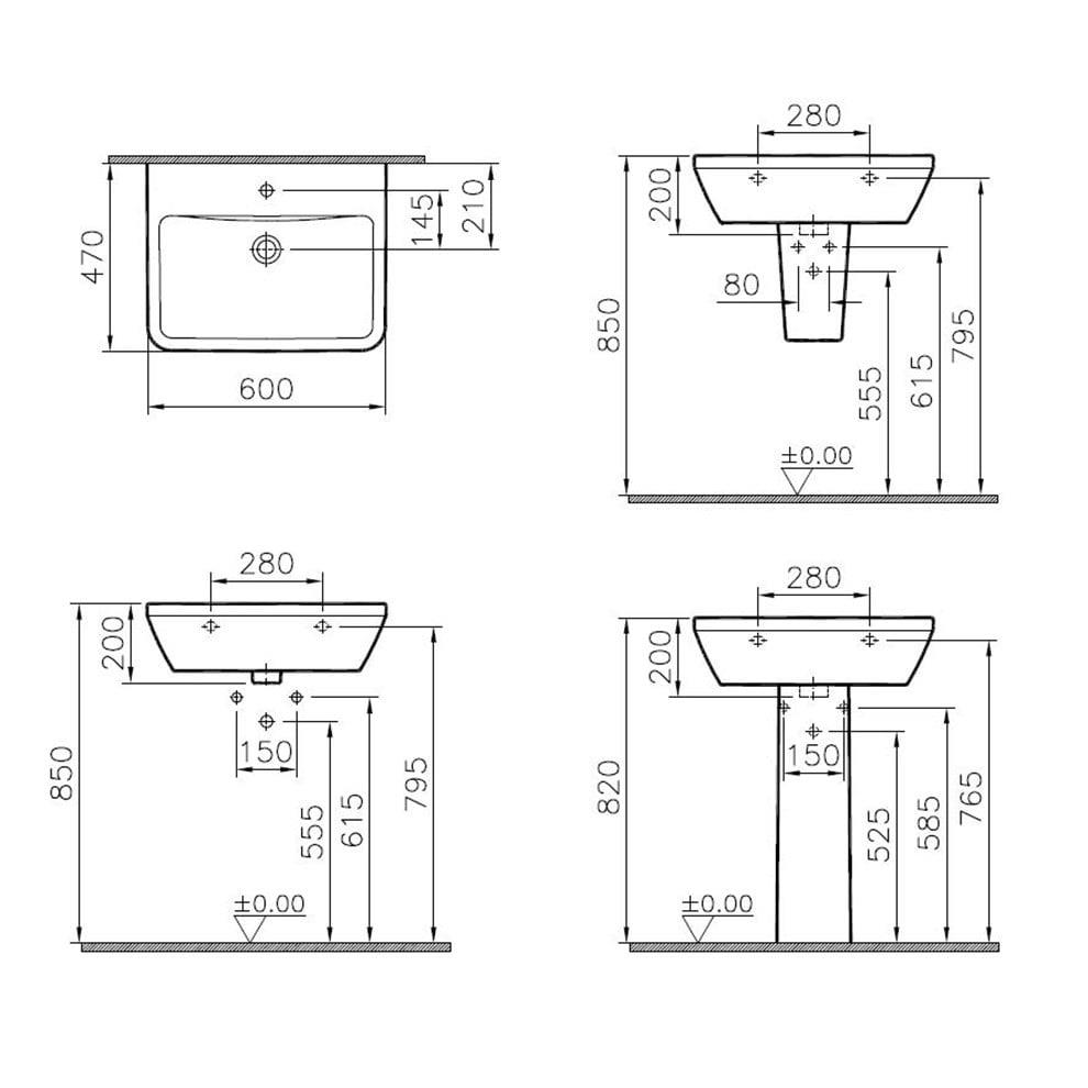VitrA Integra Lavabo Dikdörtgen, 60x47 cm Tek Armatür Delikli, Su Taşma Delikli, Beyaz - 7050L003-0001