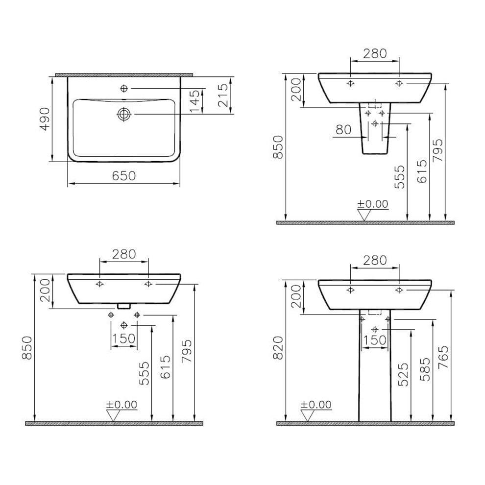 VitrA Integra Lavabo Dikdörtgen, 65x49 cm Tek Armatür Delikli, Su Taşma Delikli, Beyaz - 7051L003-0001