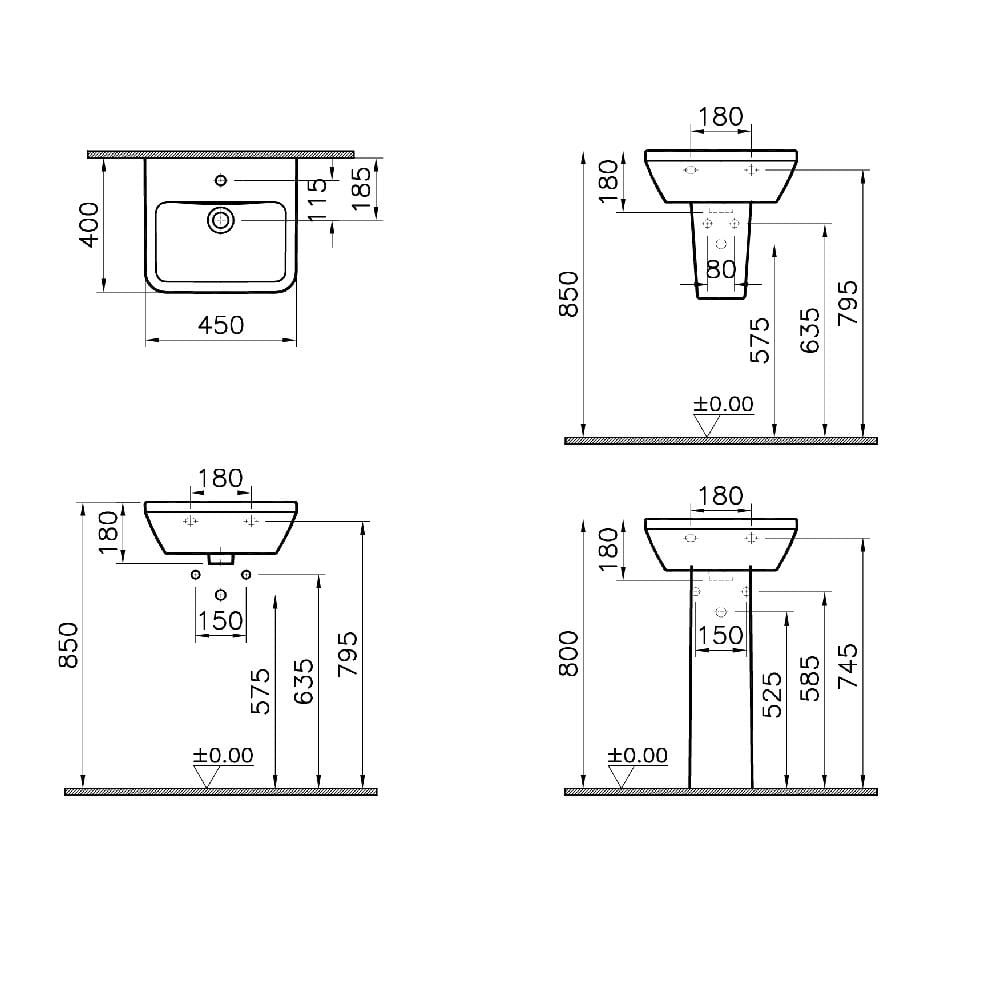 VitrA Integra Lavabo Dikdörtgen, Kompakt, 45x40 cm Tek Armatür Delikli, Su Taşma Delikli, Beyaz - 7047L003-0001