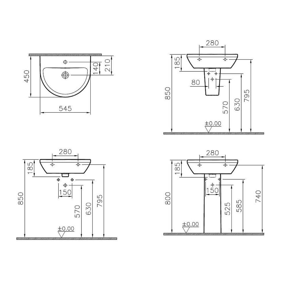 VitrA Integra Lavabo Yuvarlak, 55x45 cm Tek Armatür Delikli, Su Taşma Delikli, Beyaz - 7067L003-0001
