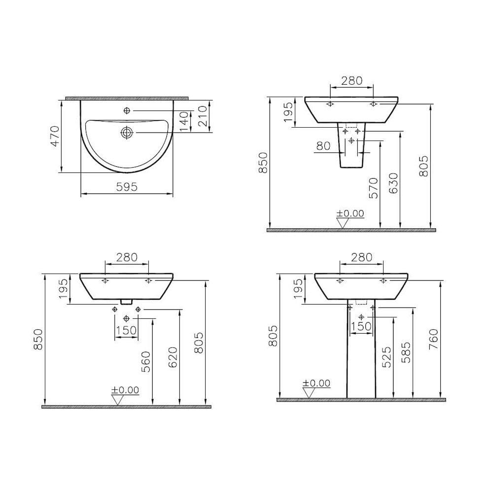 VitrA Integra Lavabo Yuvarlak, 60x47 cm Tek Armatür Delikli, Su Taşma Delikli, Beyaz - 7068L003-0001