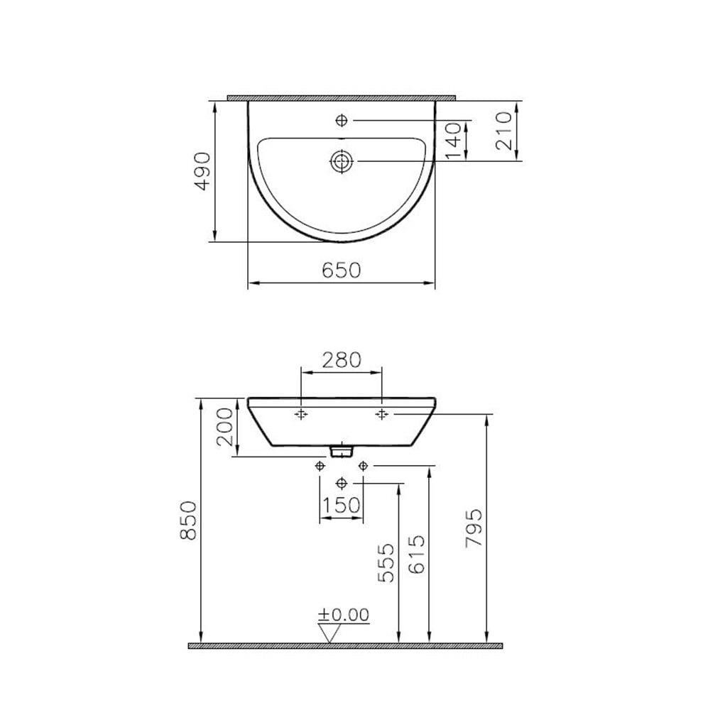 VitrA Integra Lavabo Yuvarlak, 65x49 cm Tek Armatür Delikli, Su Taşma Delikli, Beyaz - 7061L003-0001