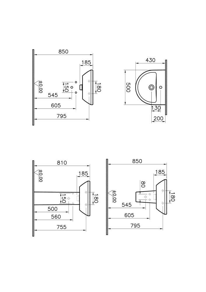 VitrA Integra Lavabo Yuvarlak, Kompakt, 50x43 cm Tek Armatür Delikli, Su Taşma Delikli, Beyaz - 7066L003-0001